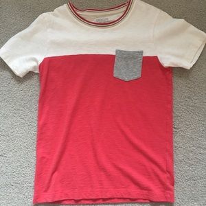 Ivory j crew tee with gray pocket and details